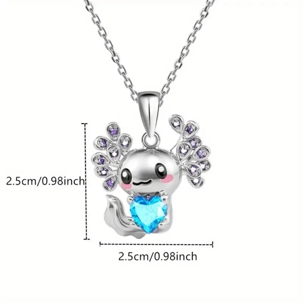 NEW Axolotl Necklace in Silver/Blue Gem - Picture 7 of 9